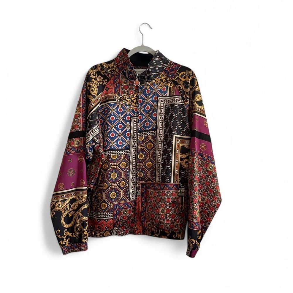 Urban Outfitters Scarf Print Satin Bomber Jacket Baroque Geometric Men M